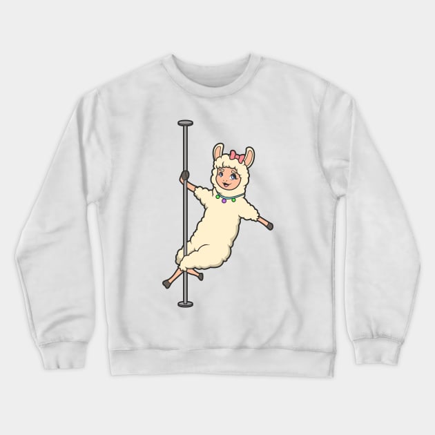 Llama on pole dance pole - Pole Fitness Crewneck Sweatshirt by Modern Medieval Design